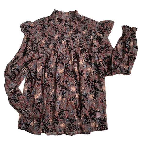Knox Rose Floral Velvet Burnout Shirt Smocked Victorian Dark Fairy Whimsigoth-XL - Picture 5 of 16